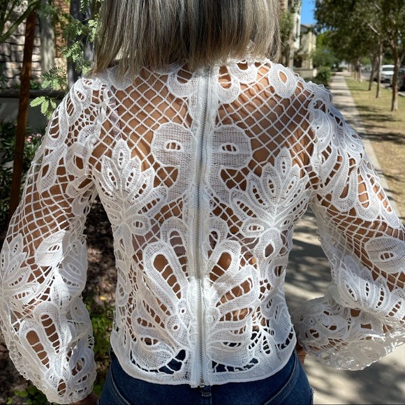 New Women’s Bohemian Lace Mock Neck Long Sleeve Crochet Top Size Medium - Picture 3 of 3